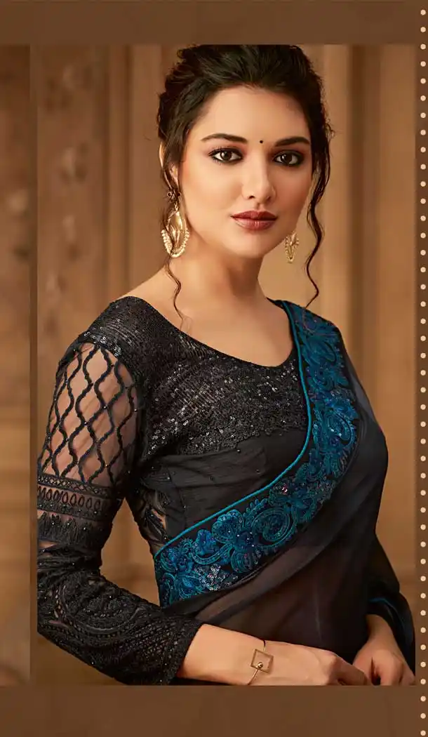 Black Color Kasab Georgette Designer Blouse with Party Wear Saree - 548068420
