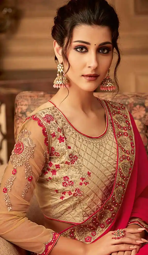 Red Color Kasab Georgette Designer Blouse with Party Wear Saree - 548068421