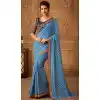 Blue Color Magestic Silk Designer Blouse with Party Wear Saree