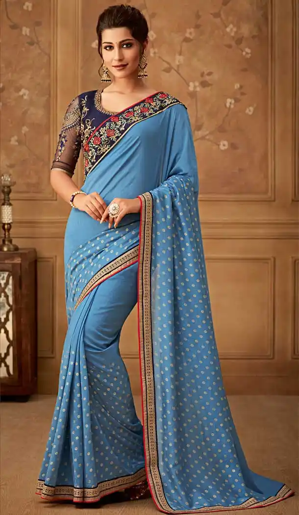 Blue Color Magestic Silk Designer Blouse with Party Wear Saree - 548068422