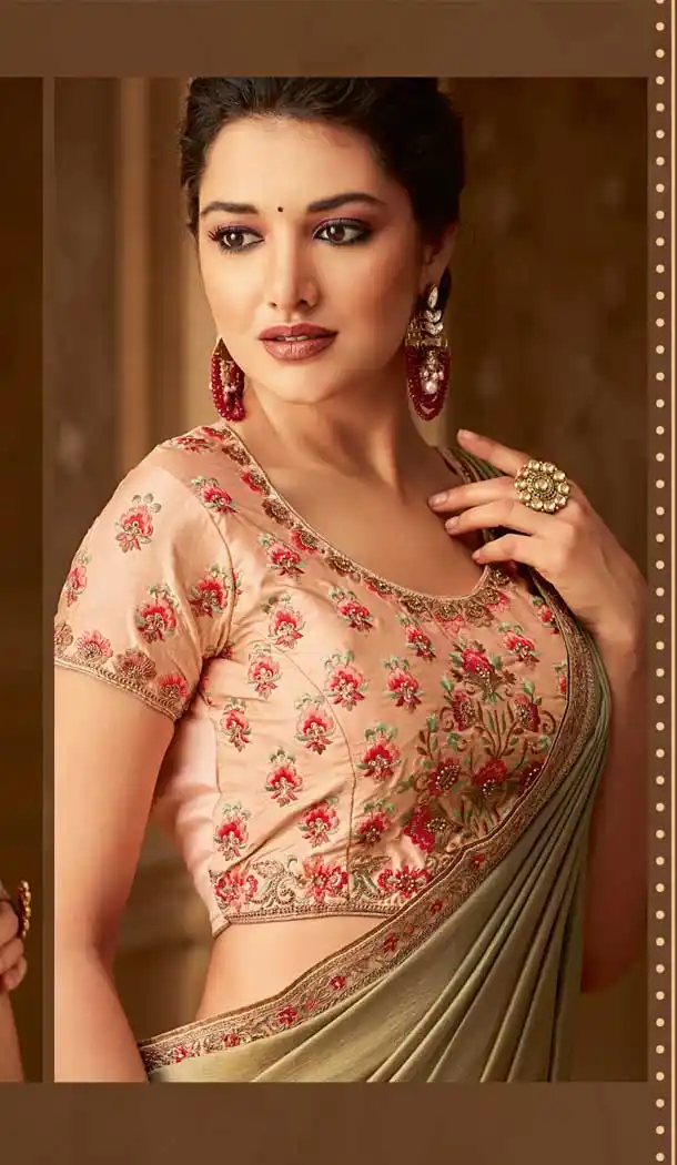 Beige Color Chandan Silk Designer Blouse with Party Wear Saree - 548068423