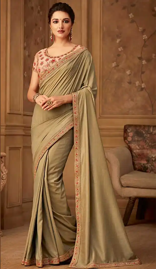 Beige Color Chandan Silk Designer Blouse with Party Wear Saree - 548068423
