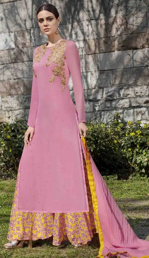 Rose pink Color Georgette Evening Party Wear Pakitani Salwar Kameez - 389558842
