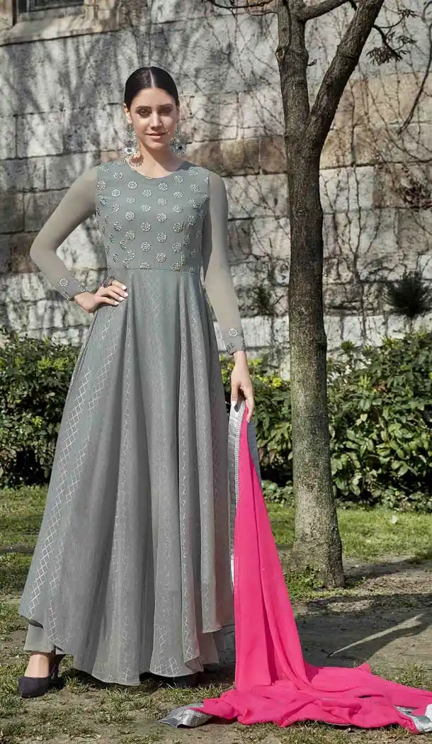 Splendorous Grey Color Georgette Evening Party Wear Pakitani Salwar Kameez - 389558843
