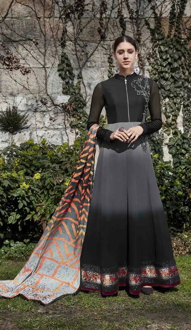 Grey Shaded Color Georgette Evening Party Wear Pakitani Salwar Kameez - 389558845