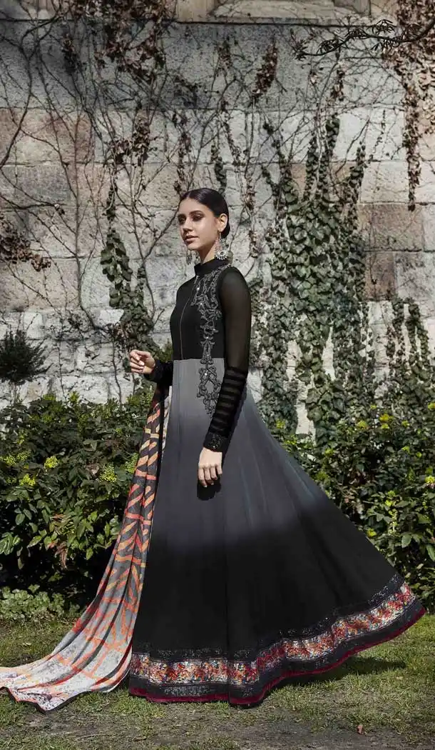 Grey Shaded Color Georgette Evening Party Wear Pakitani Salwar Kameez