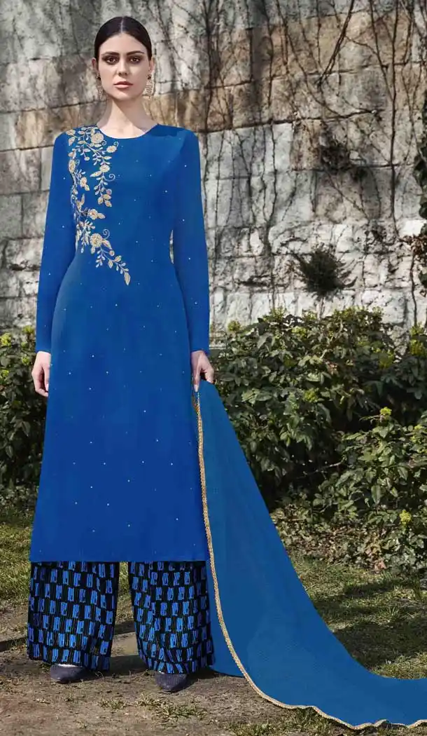 Royal Blue Color Georgette Evening Party Wear Pakitani Salwar Kameez - 389558848