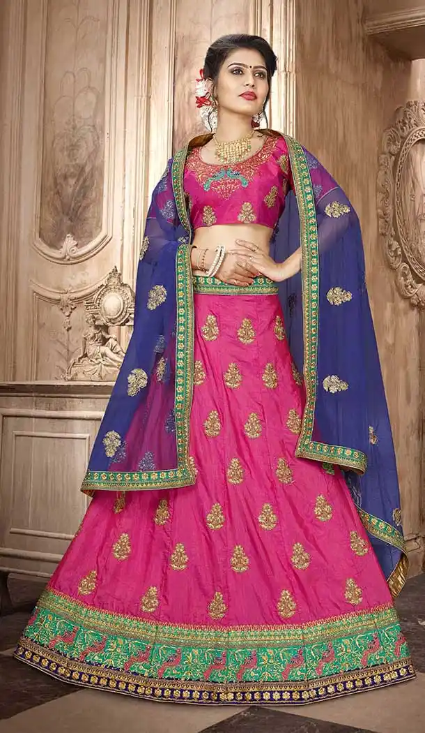 Dark Pink Color Art Silk Embroidery Treditional Wear Lehenga Choli - 65635744