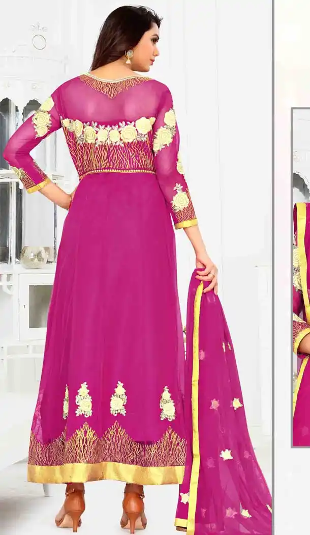 Alluring Dark Pink Color Net Designer Style Anarkali Salwar Kameez - 389658852