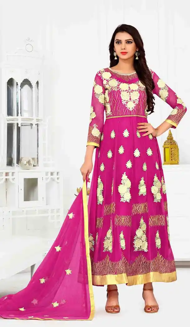 Alluring Dark Pink Color Net Designer Style Anarkali Salwar Kameez - 389658852