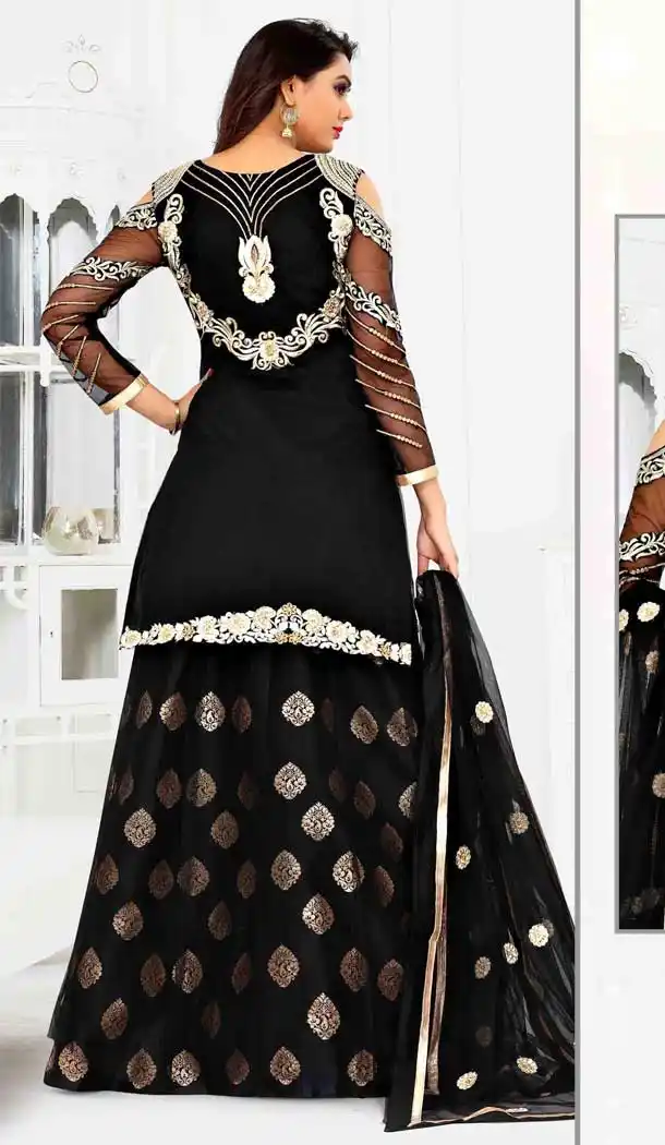 Unique Black Color Net Designer Style Anarkali Lehenga Salwar Kameez - 389658853