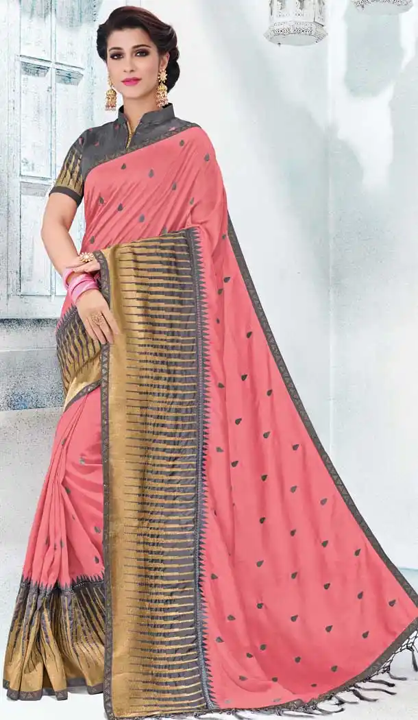 Pink Silk Embroidered Traditional Saree For Marriage