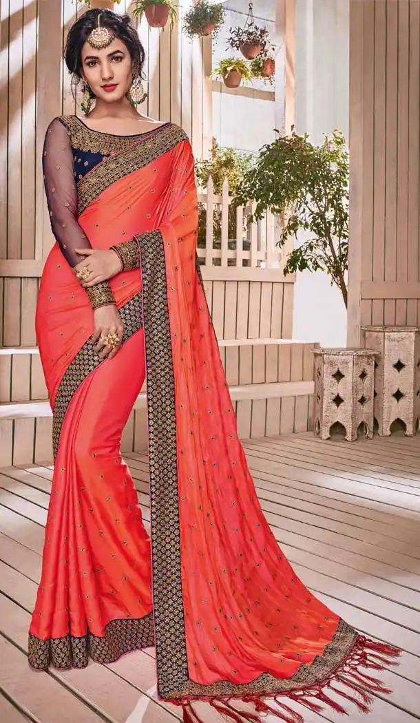 Two Tone Pink Silk Embroidered Traditional Saree Accessories