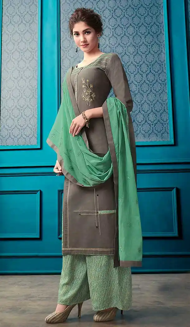 Grey Flex Cotton Palazzo Suits Online