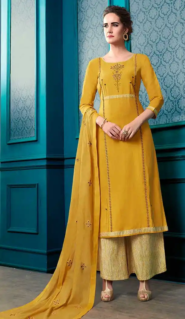 Yellow Flex Cotton Palazzo Suits Online India
