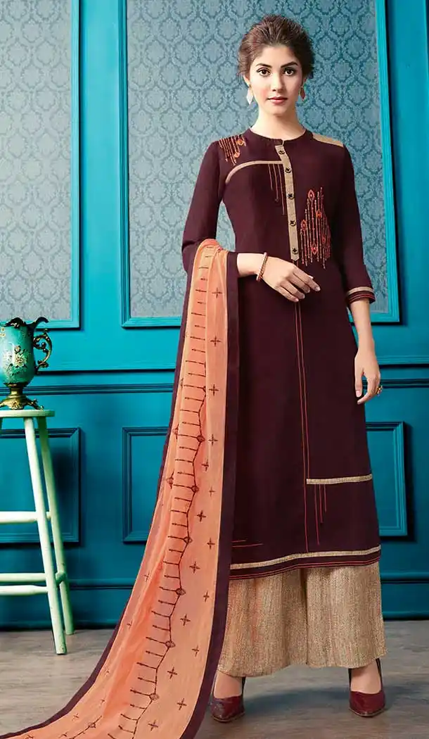 Brown Flex Cotton Palazzo Suits with Price