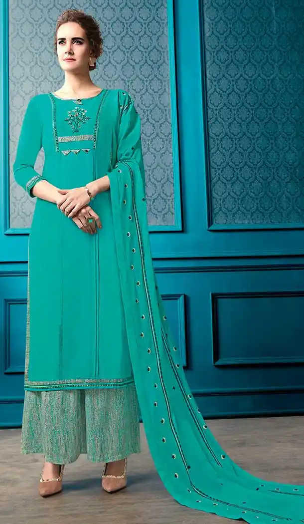 Sea Green Flex Cotton Palazzo Suits for Womens