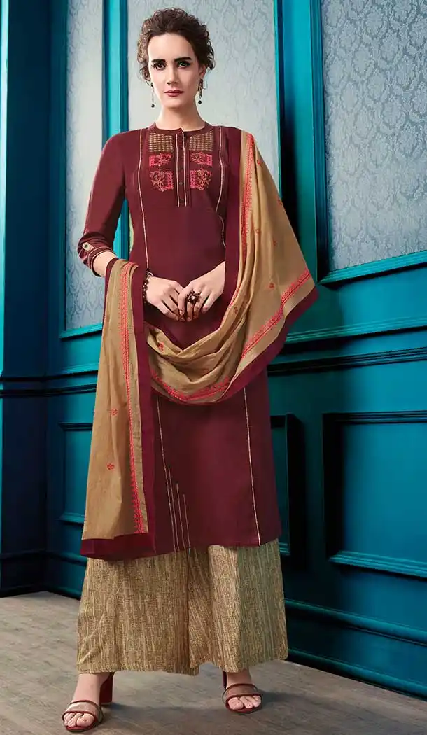 Maroon Flex Cotton Palazzo Suits for Wedding