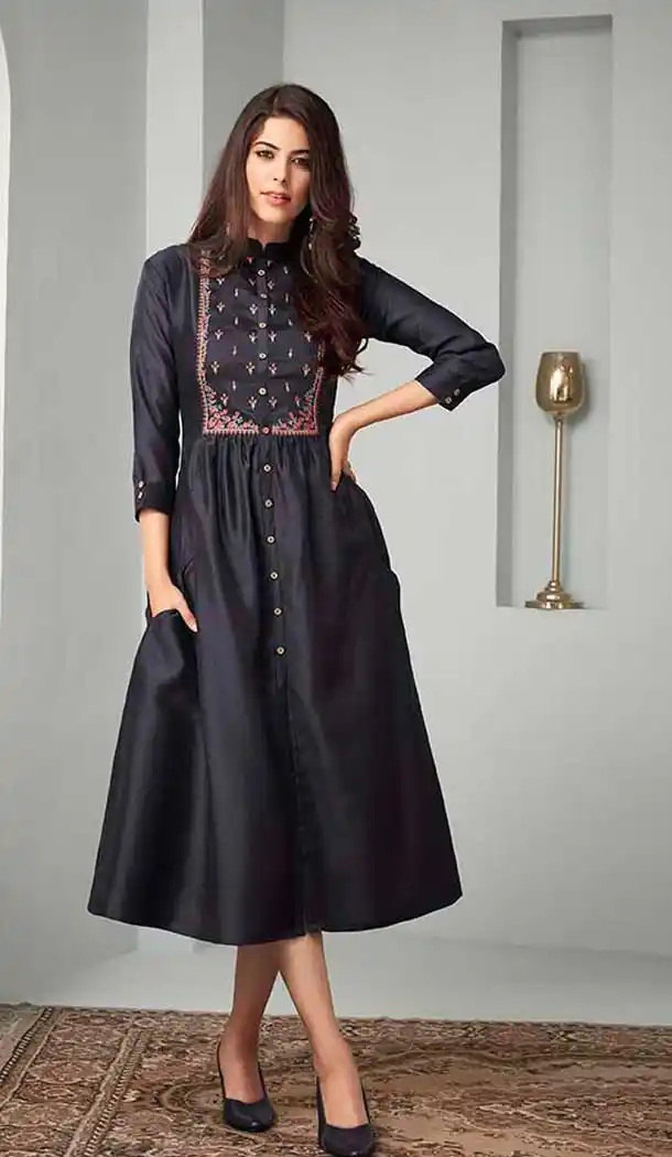 Navy Blue Color Cotton Slub Readymade Long Kurtis Beautiful