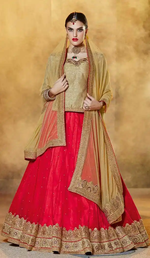 Red And Beige Color Banglori Traditional Rajasthani Lehenga Choli Online