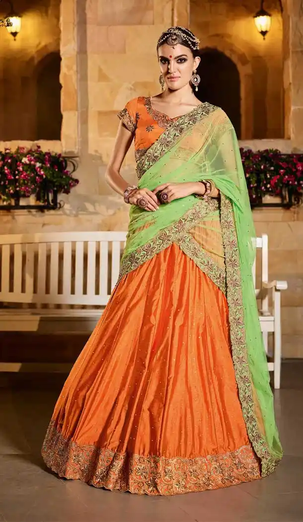 Peach Color Banglori Traditional Gujarati Lehenga Choli