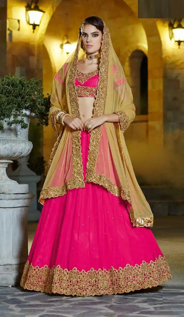 Beige And Pink Color Banglori Silk Traditional Bridal Lehenga Choli - 392759211