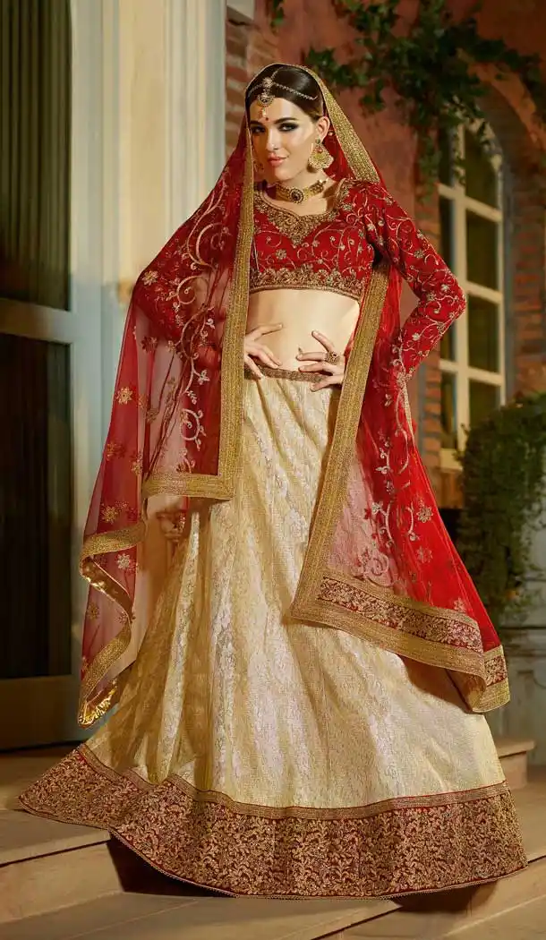 Cream And Red Color Banglori Silk Traditional Outfit Lehenga Choli