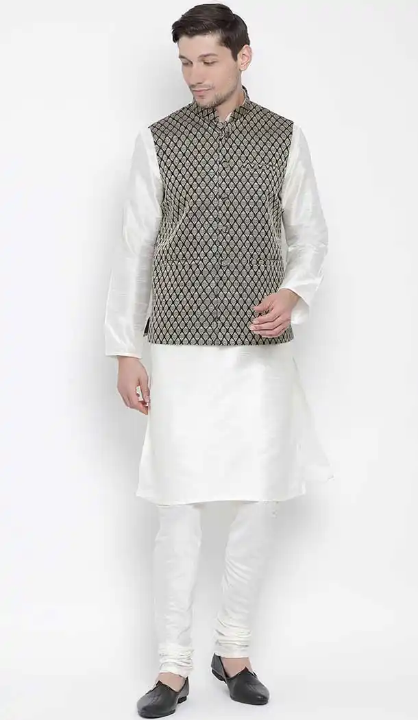 Kurta Pajama With Jacket Design in White Color