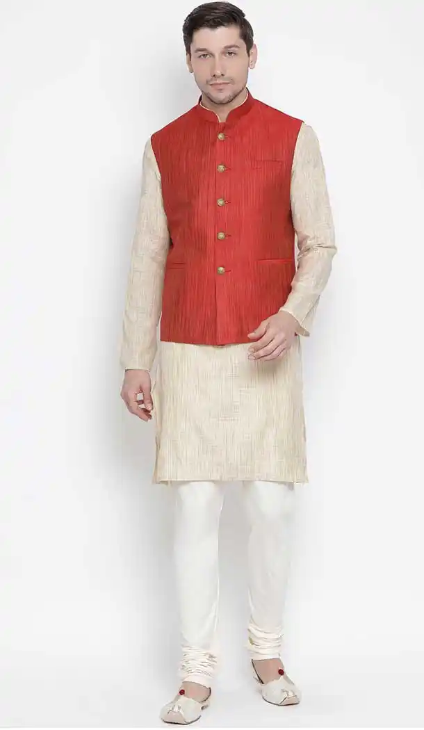 Beige Color Kurta Pajama With Jacket Heena Style
