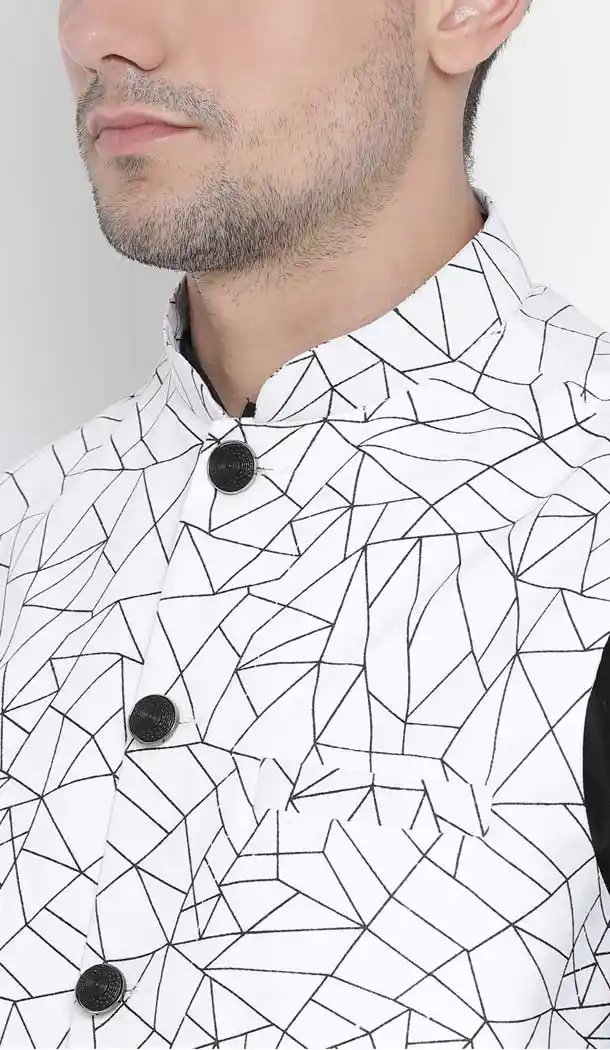 Black Kurta Pajama With White Jacket