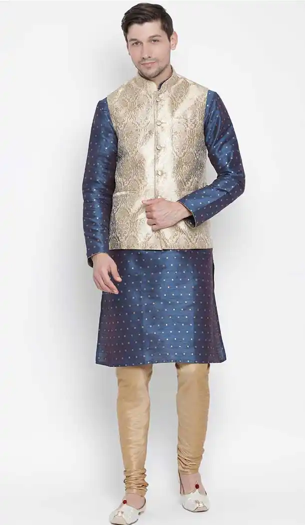 Sea Blue Kurta Pajama With Jacket