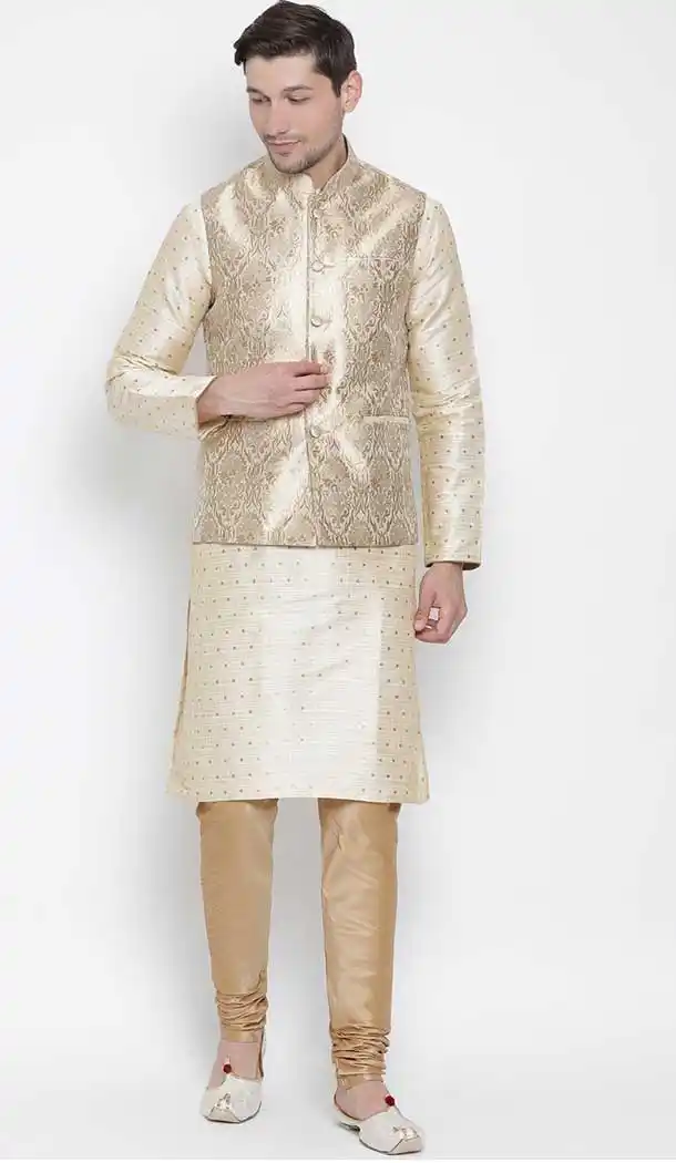 Golden Kurta Pajama With Jacket