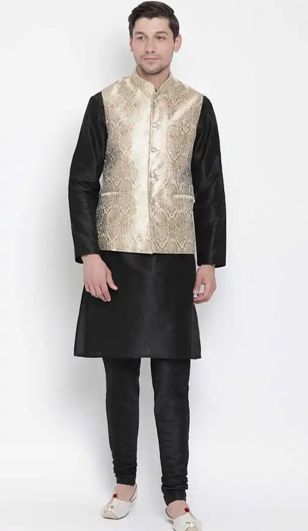 Buy Kurta Pajama With Jacket In Black