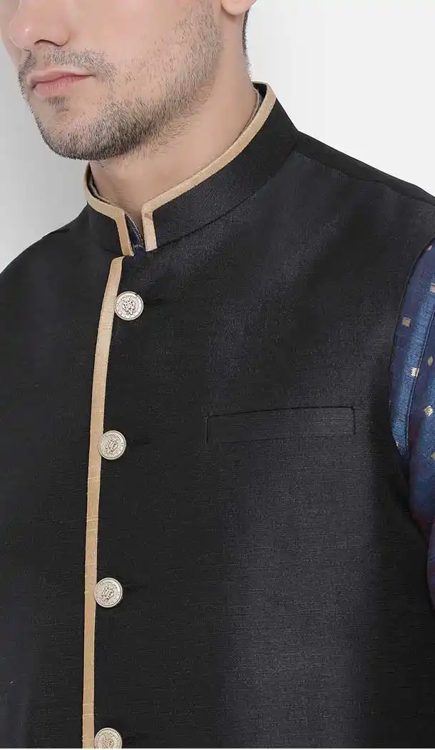 Sea Blue Kurta Pajama With Jacket For Wedding