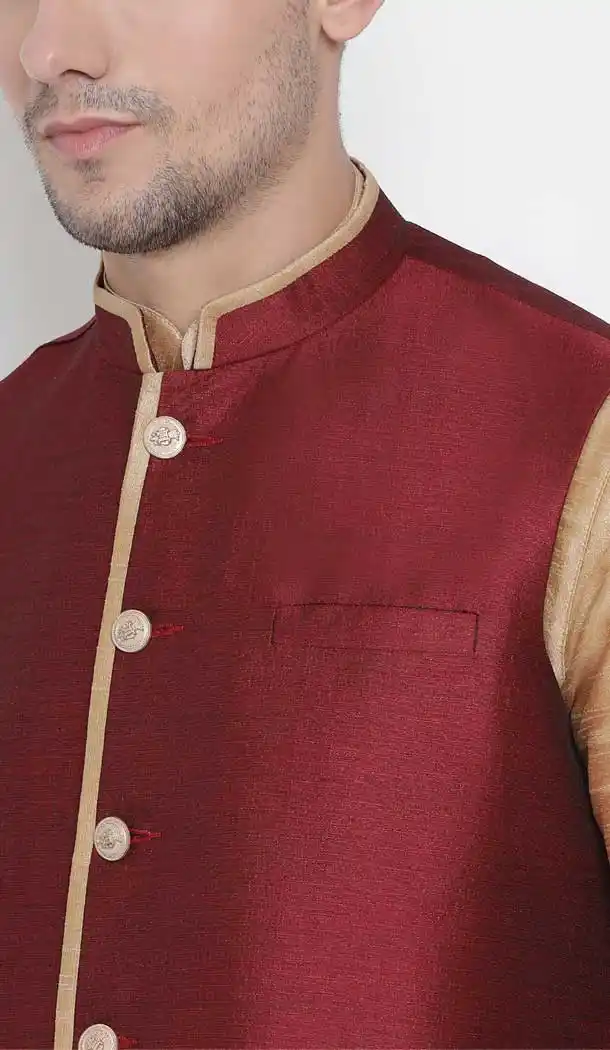 Rose Gold Party Wear Kurta Pajama With Nehru Jacket