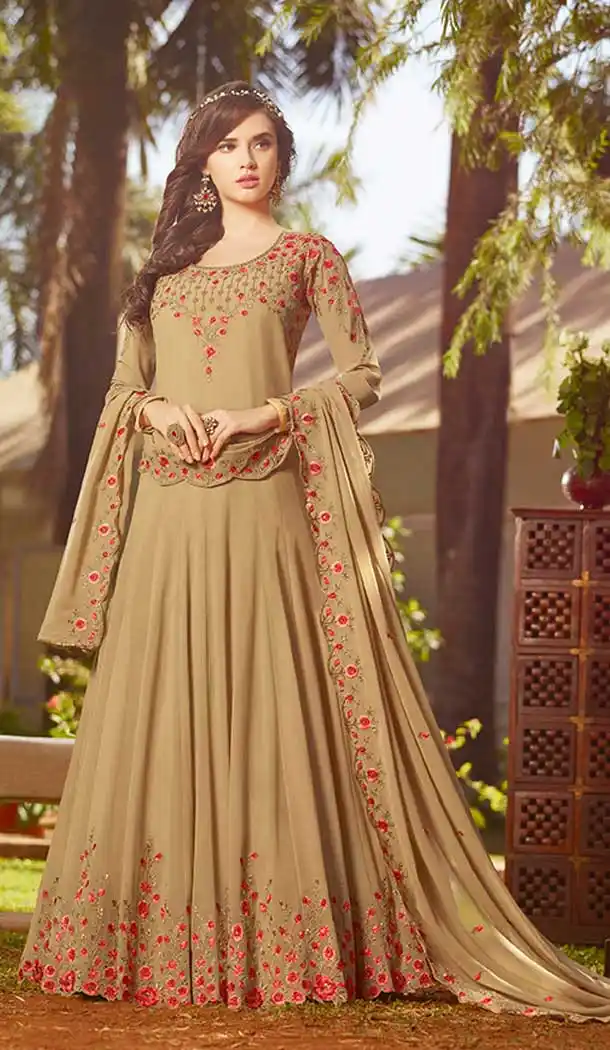 Beige Color Georgette Pakistani Abaya Long Salwar Kameez