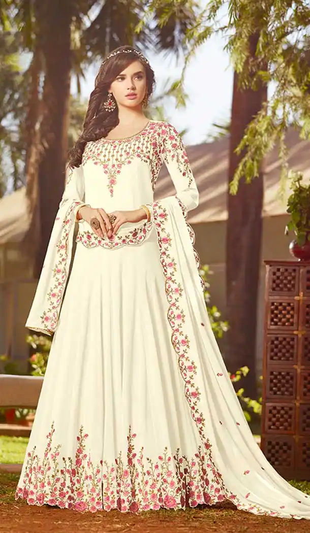 White Color Georgette Pakistani Abaya Long Salwar Kameez