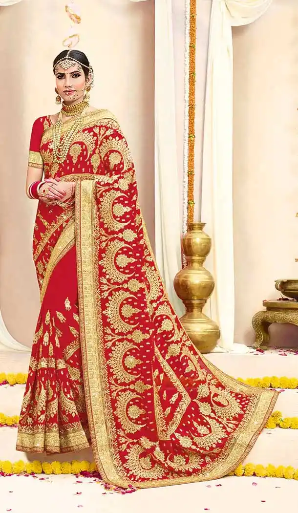Red Georgette Designer Saree With Blouse