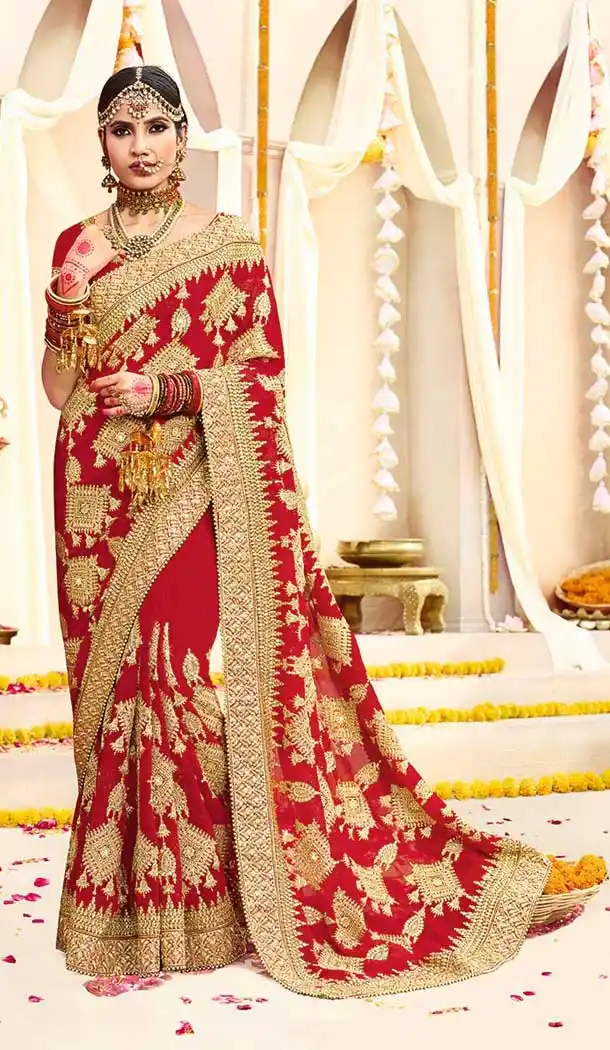 Hot Red Designer Saree