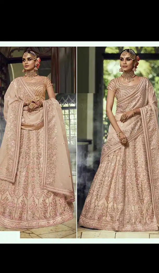 Chiku Beige Color Organza Designer Wedding Lehenga Choli - 398159750
