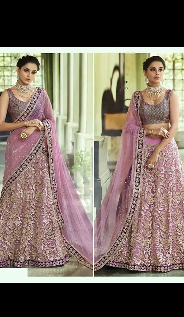 Wine Color Net Designer Wedding Lehenga Choli - 398159755