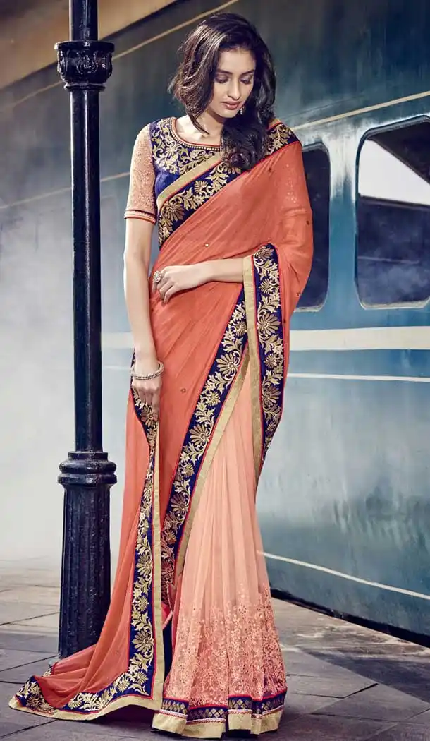 Peach Designer Sarees Online Shopping India - 398059739