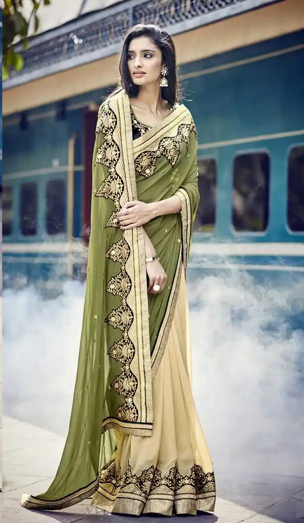 Olive Green Designer Sarees Online Shopping USA - 398059741