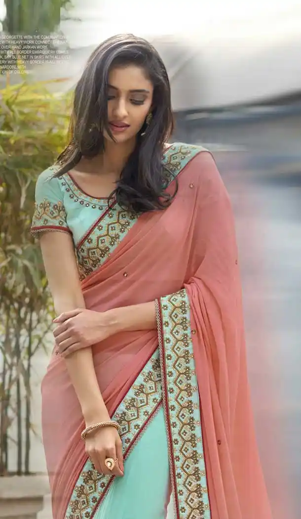 Peach Designer Sarees Online Boutique Kerala - 398059745