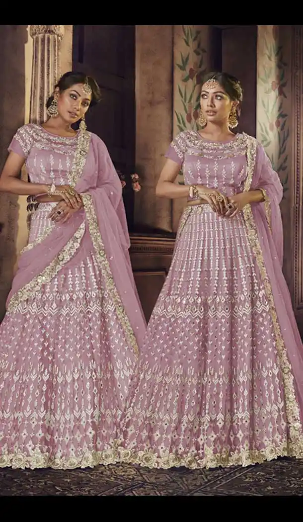 Light Pink Color Net Wedding Designer Lehenga Choli - 398359772