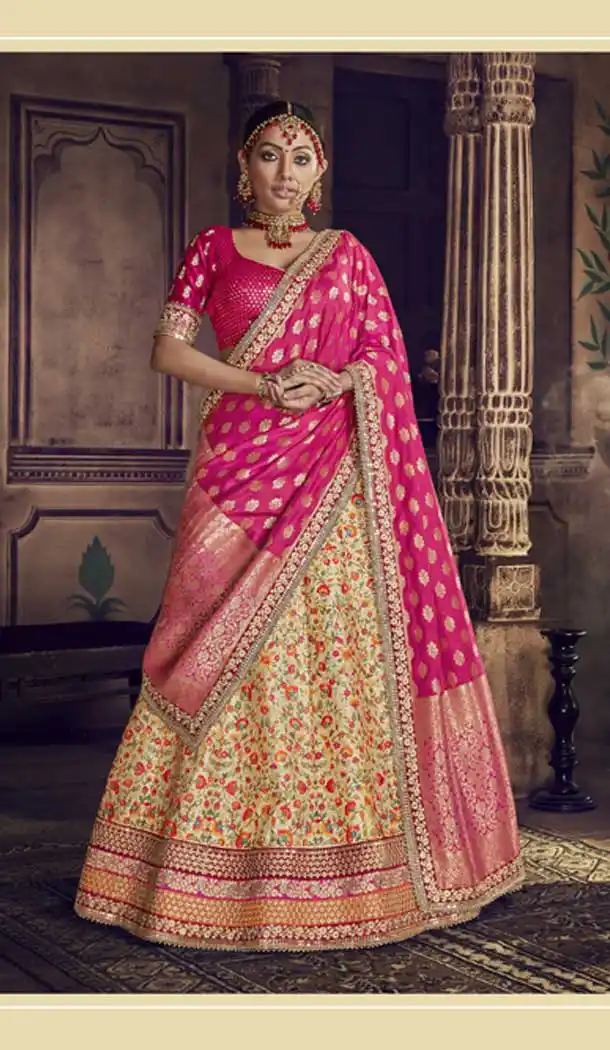 Rani Color Raw Silk Wedding Designer Lehenga Choli - 398359773