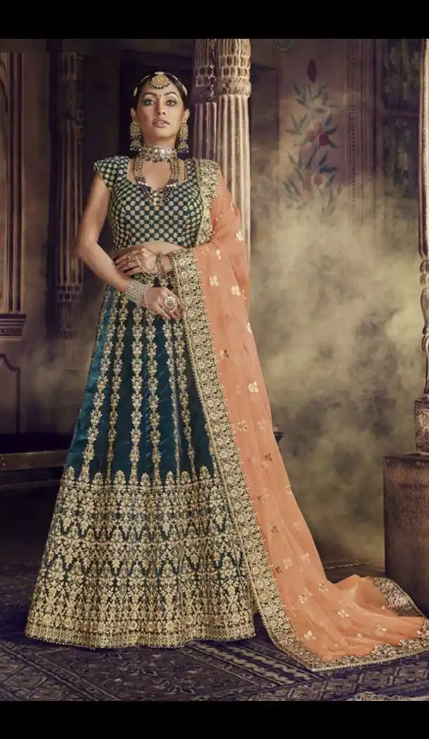 Orange Color Velvet Wedding Designer Lehenga Choli - 398359774