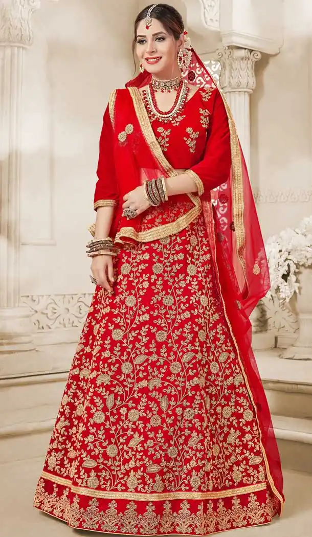 Adorable Red Color Velvet Traditional Wear Lehenga Choli - 549568595