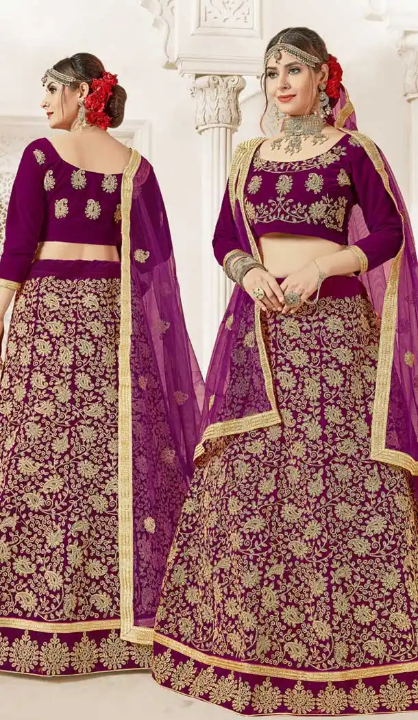 Purple Color Velvet Traditional Wear Lehenga Choli - 549568600