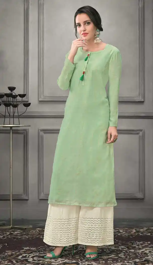 Attractive Green Color Munga silk Ready Made Palazzo Salwar Suit - 555069162